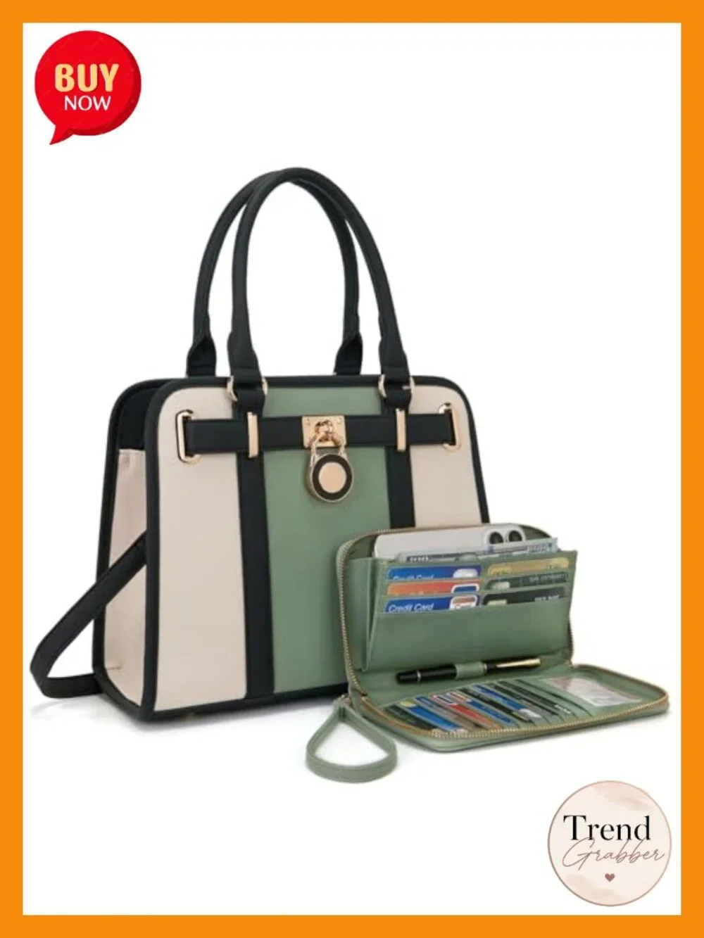 Vegan Leather Satchel Tote Bag Set with RFID Wallet, Detachable Strap